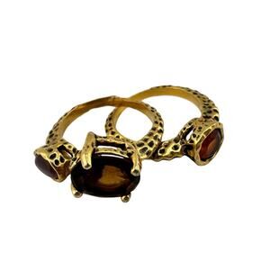 Premier Designs Autumn Colors Rhinestones Cat's Eye Glass Gold Tone Size 6 Rings